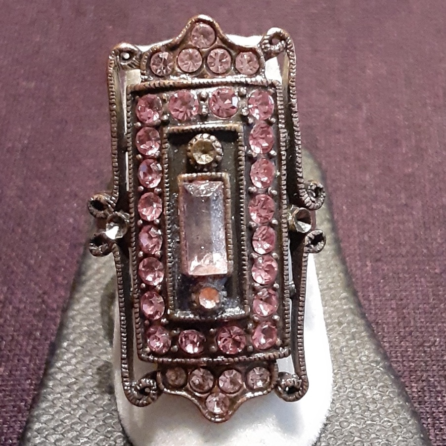 Rectangular Pink And Copper Tone Adjustable Ring